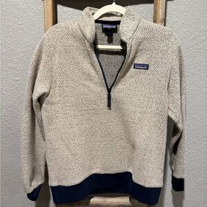 Patagonia Beige Half-Zip Fleece with Navy Trim